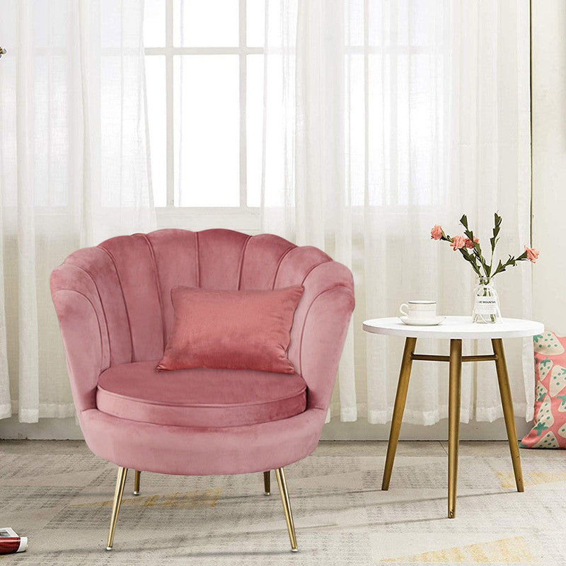 Poltrona a Conchiglia 78x73x78 cm in Velluto Vintage Piedi Oro Sofia Rosa antico