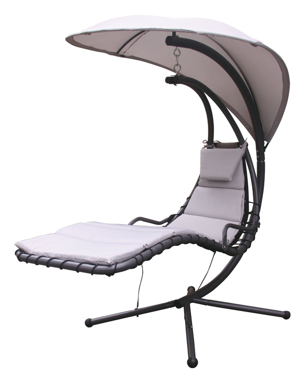 Amaca Dondolina da Giardino 200x125x195 cm con Cuscino Poggiatesta Grigio Chiaro sconto