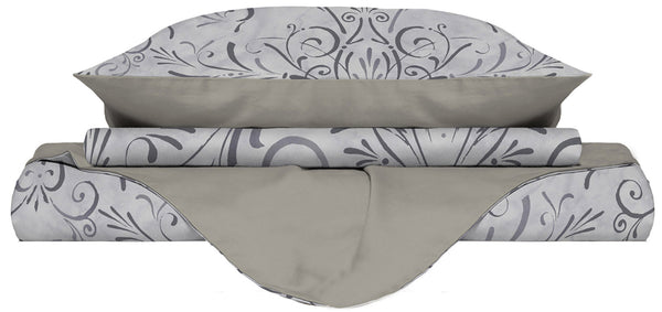 online Housse de couette avec imprimé sur le sac et taies d'oreiller Doubleface Ornato Grey