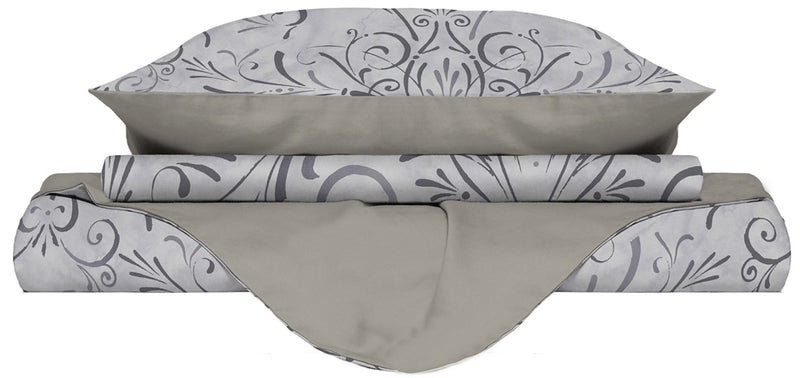 Copripiumino con stampa sul Sacco e Federe Doubleface Ornato Grigio