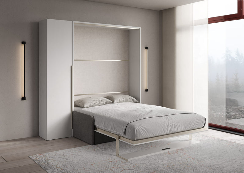 Letto Matrimoniale Francese A Scomparsa 140 Versia Con Divano Mensola E Armadio 1 Anta Sx Bianco      