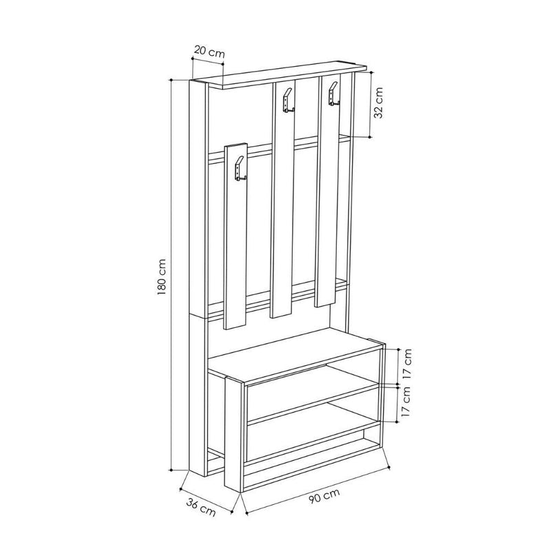 Mobile Ingresso con Scarpiera e Appendiabiti 90x36x180 cm in MDF Chester Bianco Rovere