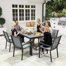 Set da Giardino con 6 Sedie Impilabili e Tavolo da Pranzo Rettangolare Grigio Chiaro      