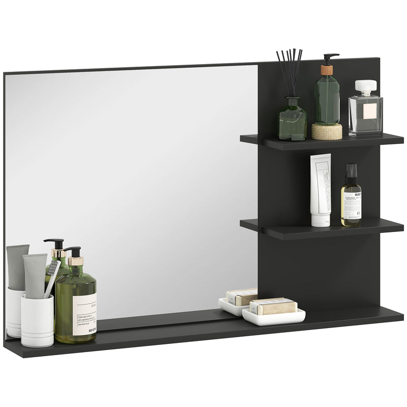 Specchio Bagno da Parete 75x10x48 cm con Mensole in Legno e Vetro Nero  