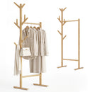 Stand Appendiabiti in Bambù 65x40x132-170 cm con 8 Ganci e Barra Portata 120 kg Quercia      