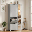 Scarpiera con Specchio 82x30x168 cm 4 Cassetti Ribalta e Armadietto 2 Ante in MDF Grigio      
