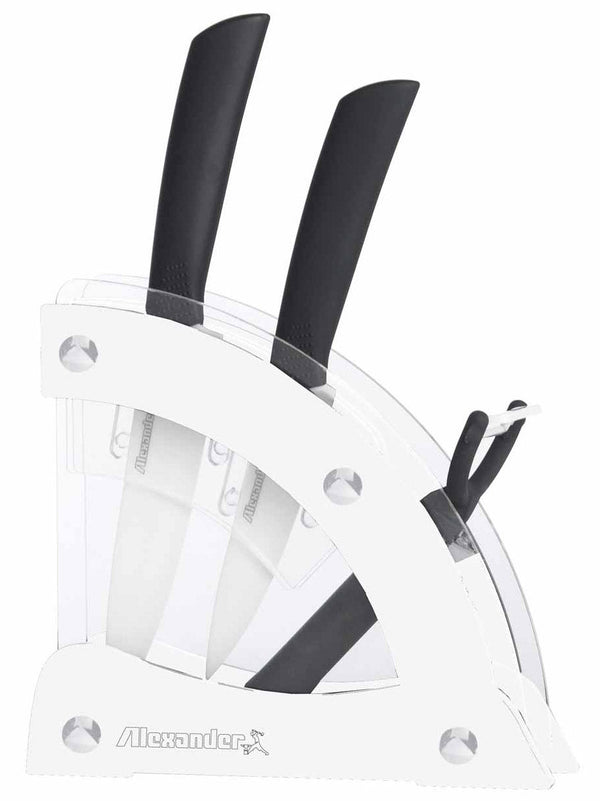 Bloc avec 2 couteaux en céramique et épluche-légumes Alexander Vela blanc online