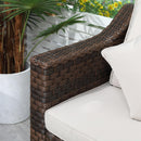 Set Salotto da Giardino Divano 2 Poltrone Tavolino e 2 Poggiapiedi in Rattan Marrone