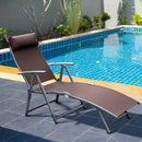 Lettino Prendisole Relax Reclinabile Pieghevole Telaio in Metallo Marrone 137x63.5x100.5 cm