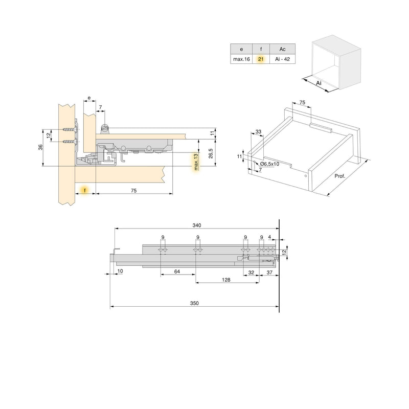 Set 10 Guide Cassetto con Estrazione Soft 340 mm in Acciaio Emuca Bianco