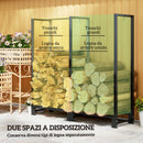 Portalegna per Camino da Esterno a 2 Sezioni 123x32x115 cm con Ganci e Anelli in Acciaio Verniciato Nero
