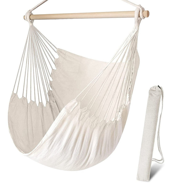 acquista Hamac Fauteuil Suspendu Coton Ecru Support Bois Chaise Berçante De Jardin