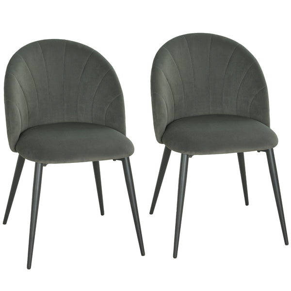 Set 2 Sedie da Pranzo 52x55x79 cm Imbottite con Schienale a Conchiglia in Velluto Grigio online