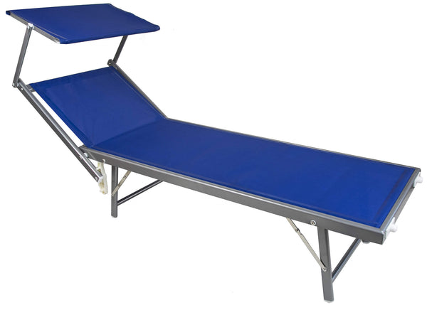 sconto Transat de jardin 183x58x36 cm en aluminium et textilène bleu