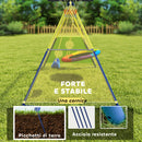 Set Altalena da Giardino 4 in 1 per Bambini 3-8 Anni con 2 Altalene Canestro e Porta da Calcio Multicolore      