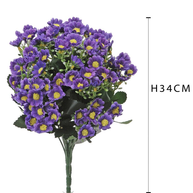 Set 4 Bouquet Artificiali di Cineraria Composto da 34 Fiori Artificiali Altezza 34 cm Viola