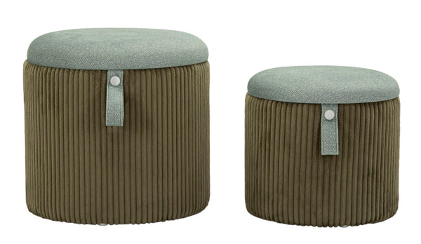 Puff con Contenitore Bolzano Verde Set 2 Pz Ø38x38 cm - Ø32x28 cm in MDF e Spugna e Poliestere Verde online