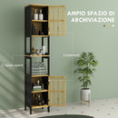 Mobiletto Bagno a Doghe con 2 Ripiani Aperti e 2 Armadietti 32x30x172 cm in MDF e Bambù Nero e Color Legno