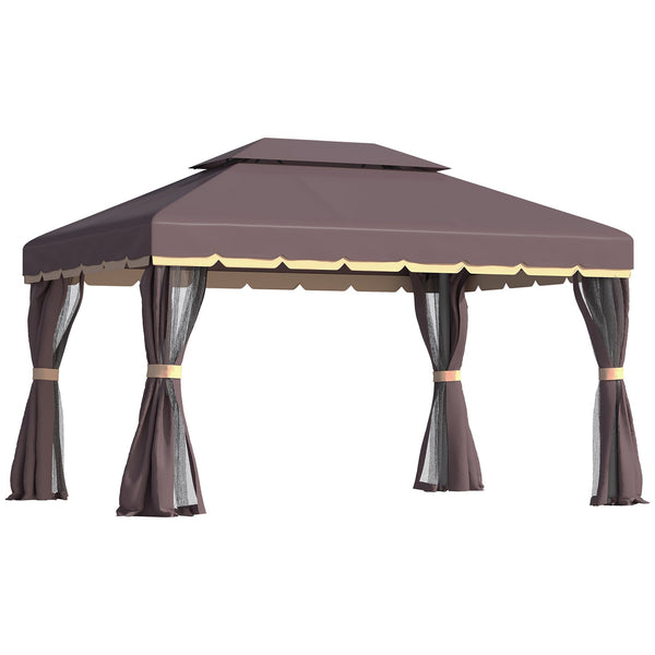 Tonnelle de Jardin avec Double Toit et Moustiquaire en Polyester Café 2,9x3,9m sconto