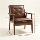 Poltrona Salotto Imbottita 64x66x80 cm con Schienale Trapuntato e Braccioli in Pelle PU e Legno di Caucciù Marrone      