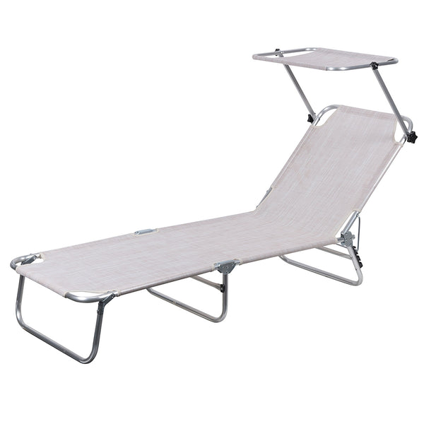 sconto Lettino Mare con Parasole Richiudibile 190x58x27 cm in Alluminio PVC e Poliestere Ecrù Vieste