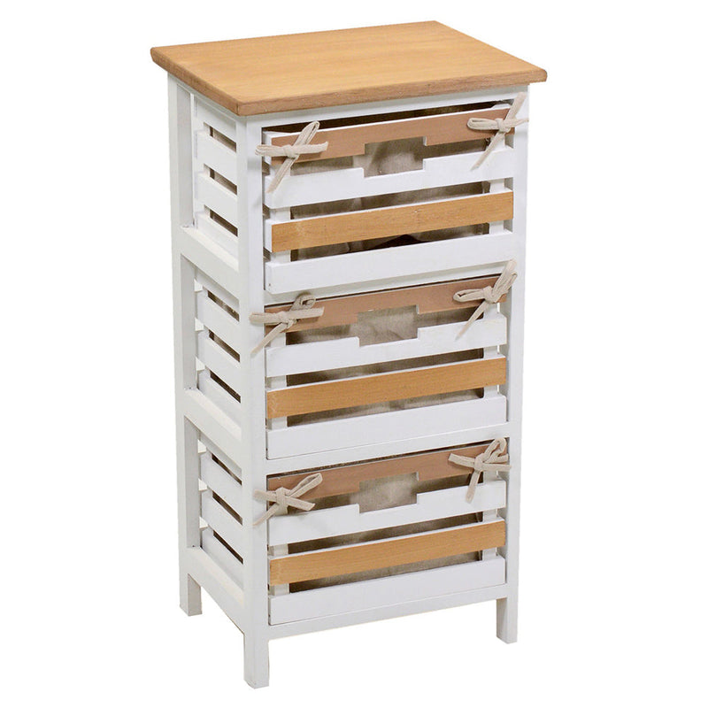 Cassettiera 3 Cassetti in Legno 35x27x66cm Matilda Noce Chiaro e Bianca