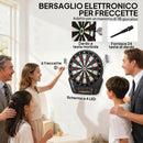 Bersaglio Freccette 44x51,5x3.2 cm con 6 Freccette Alimentatore 4 Display LED e 27 Giochi in ABS e PP Nero      