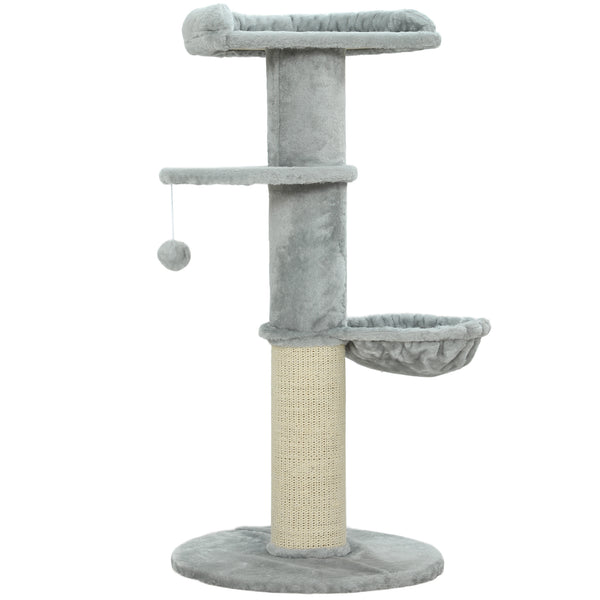 sconto Albero Tiragraffi per Gatti Alto 103.5 cm con Lettino e Amaca, Rivestimento in Peluche, Grigio Chiaro