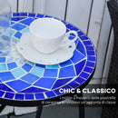 Tavolino da Giardino Ø35,5x53,5 cm in Metallo con Mosaico Blu