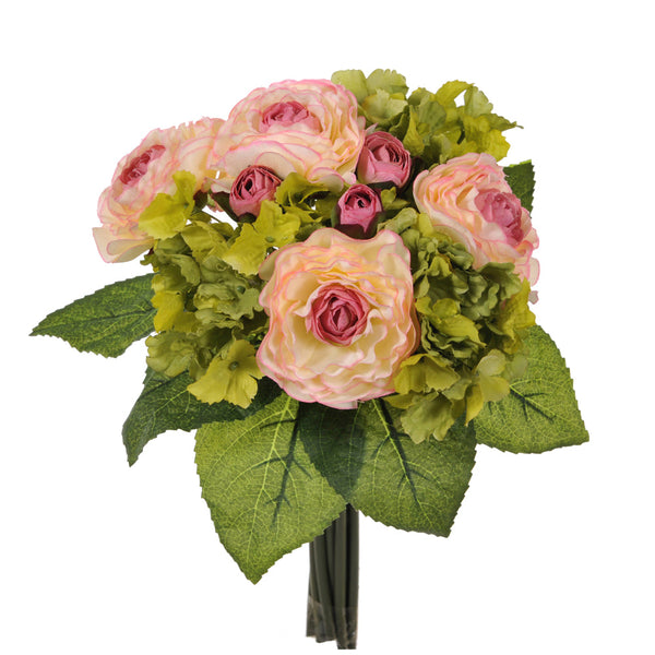 online Set 3 Bouquet Artificiel de Renoncules et Hortensia Artificiels Hauteur 31 cm Rose