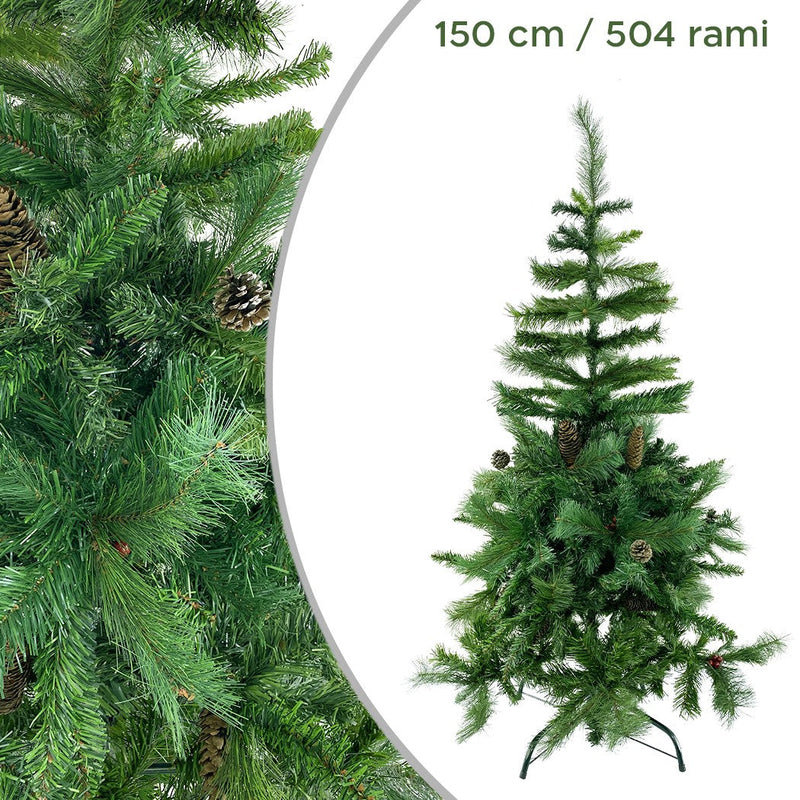 Albero di Natale 150H cm 504 Rami Pieghevoli in PVC Abete Artificiale