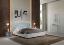 Letto Matrimoniale con Rete e Contenitore Alzata Comoda Struttura Bianco Frassico e Testata in Microfibra Grace Azzurro Varie Misure