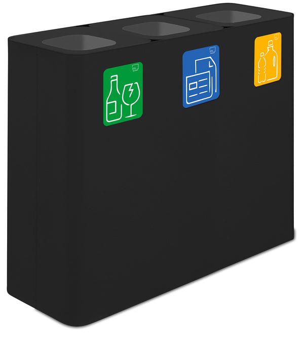 sconto Pattumiera Sistema di Raccolta Rifiuti 90x30xh80 cm In Acciaio Verniciato 3 Scomparti Nero