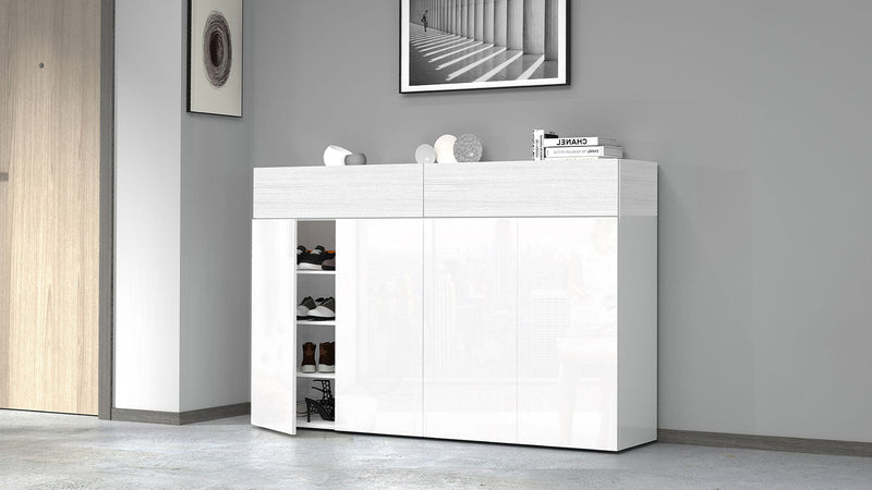Scarpiera 4 Ante e 2 Ripiano a Ribalta 152x35x100 cm Savona 4A 1R Bianco Opaco/Larice Bianco  