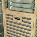 Colonna Bagno con 3 Ripiani e Cesto Portabiancheria in Tessuto 44x33x160 cm in Legno di Bambù 