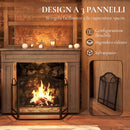 Parascintille per Camino Pieghevole a 3 Pannelli 122x1x74 cm in Metallo Verniciato Nero      