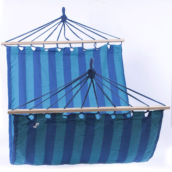 Hamac de jardin 100x200 cm en polycoton bleu et turquoise et bois de sapin online
