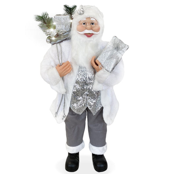 acquista Marionnette Père Noël H110 cm avec Lumières et Sons Blanc et Argent
