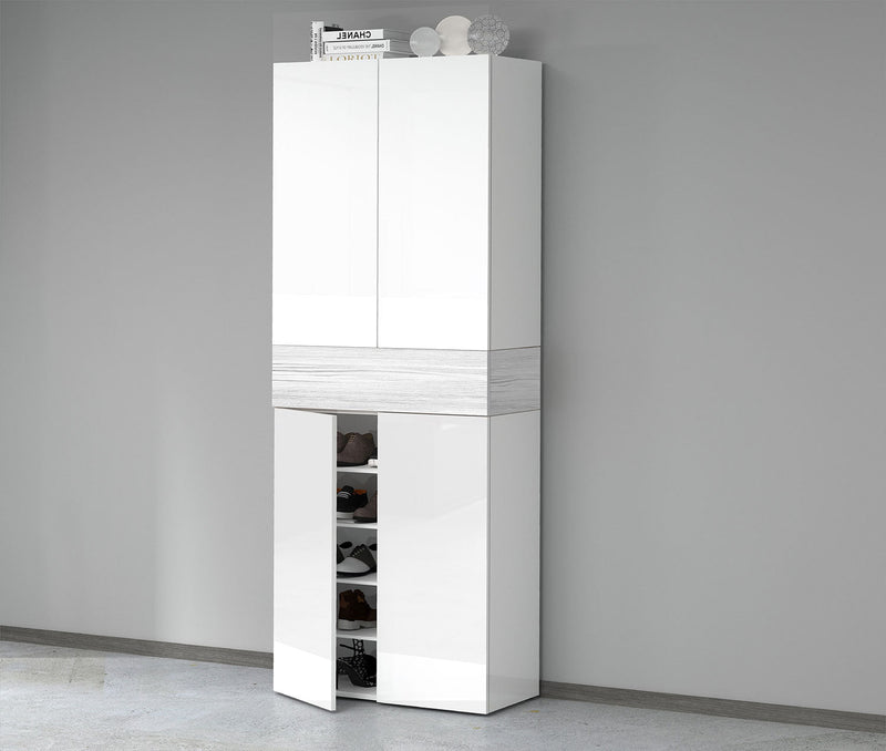 Armadio Scarpiera 4 Ante e 1 Ripiano a Ribalta 76x35x200 cm Savona 4A 1R Bianco Opaco/Larice Bianco  