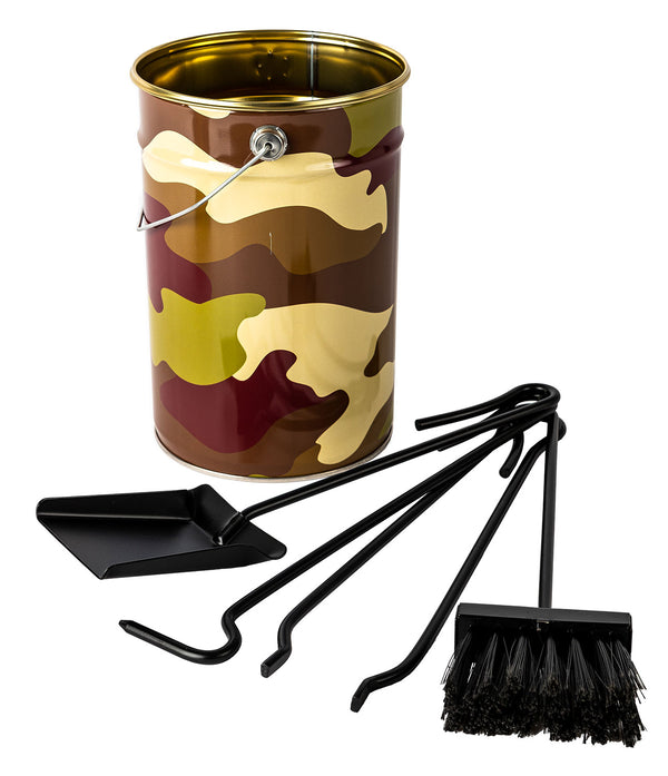 Contenitore Porta Attrezzi per Camino Mimetics con Paletta Scopino Attizzino e Pinza Ø19x40 cm Verde sconto