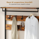 Appendiabiti da Terra 5 in 1 Alto 181,5 cm con Panca Portascarpe e 10 Ganci Stile Industriale in Metallo Marrone Rustico      