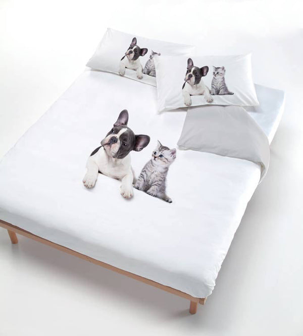 Housse de couette avec imprimé sur le sac et taies d'oreiller grises pour chien/chat sconto