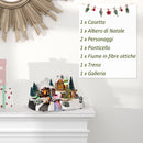 Villaggio Natalizio Luminoso con Albero Girevole 8 Musiche Luci LED e Fibre Ottiche Multicolore