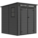 Casetta Box da Giardino 182x182x196 cm a 2 Ingressi con 3 Finestre e Prese d'Aria in PP e Alluminio Grigio Scuro      