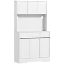 Credenza da Cucina Moderna 100x38x180 cm con 4 Armadietti 2 Cassetti e Ripiani Regolabili Bianco      