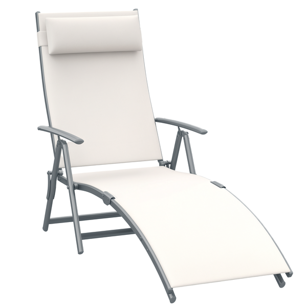 Chaise longue de jardin Piscine Pliante Dossier Réglable Blanc Crème 180x63,5x65 cm sconto