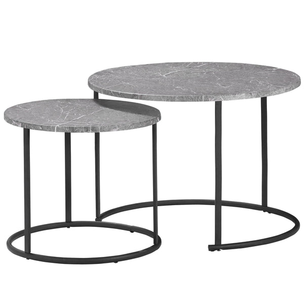 sconto Set de 2 Tables Basses avec Plateau Effet Marbre et Structure en Métal Noir