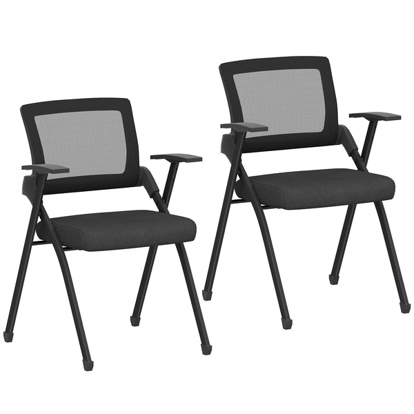 Set 2 Sedie Pieghevoli con Schienale Curvo e Braccioli 61x56x84 cm in Tessuto Effetto Lino e Acciaio Nero online