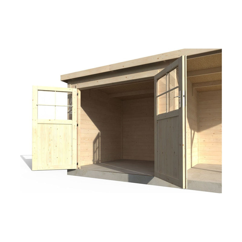 Casetta Box da Giardino per Attrezzi 4,76x2,56m Senza Pavimento con Tettoia in Legno Abete 19mm Paradis NG