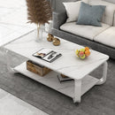 Tavolino Basso da Caffè 100x48x43 cm 2 Livelli Design Luxury Effetto Marmo Bianco 